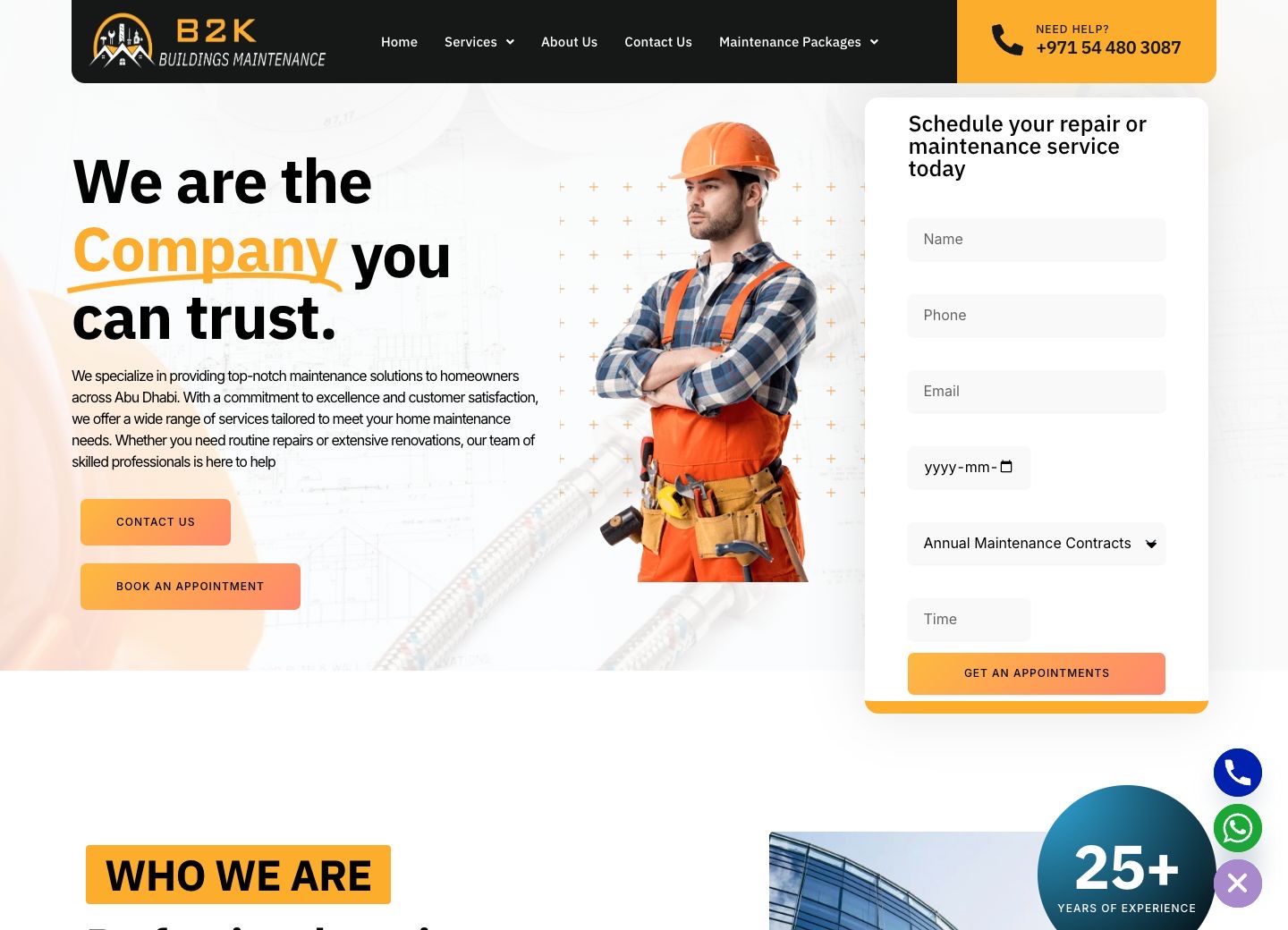 Datorvy av B2K Maintenances webbplats, designad av Codexier