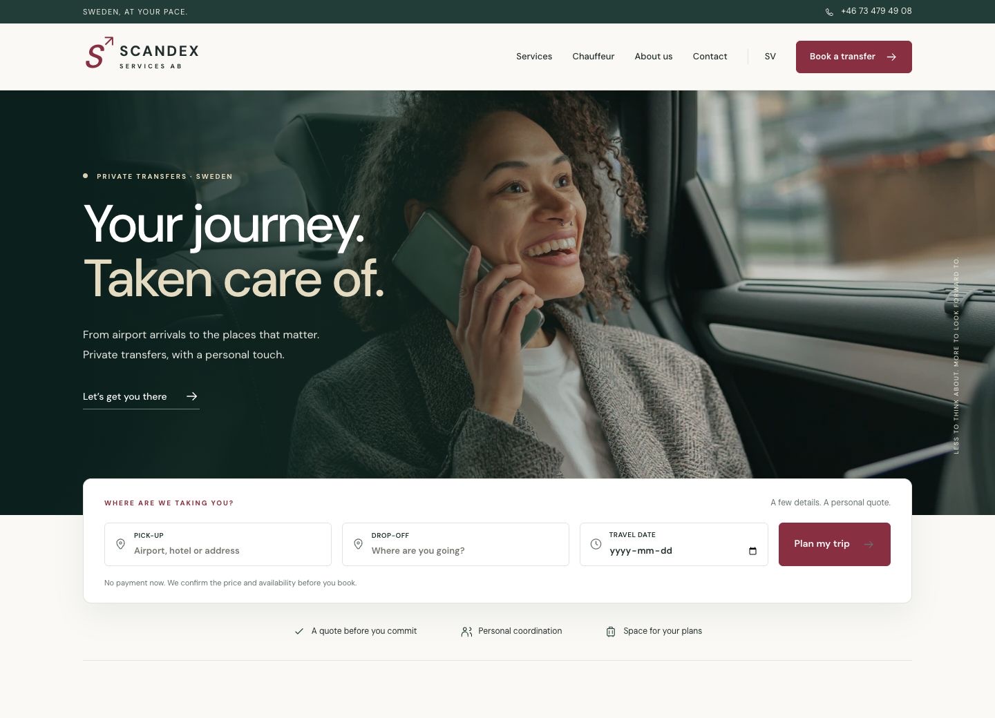 Datorvy av webbplatsen för Scandex Services AB, designad och utvecklad av Codexier